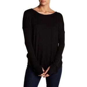 Sweet Romeo Women's Thumbhole Long Sleeve Stretch Jersey Top Small Black NWT